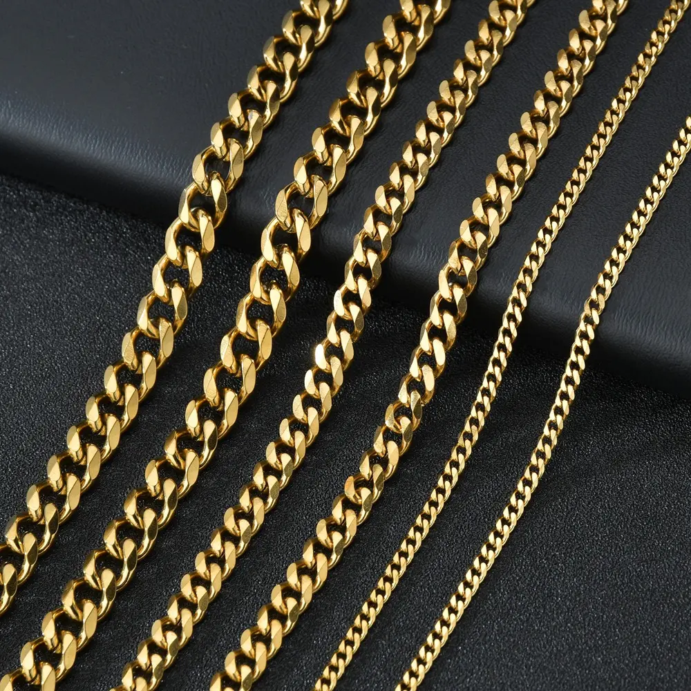 Curb Cuban Link Chain Chokers Basic Punk Stainless Steel Necklace For Men Women Vintage Black Gold Tone Solid Metal Product