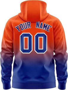 Sudadera con capucha y cremallera completa con sublimación personalizada en degradado, para hombre, ropa de equipo, impresión 3D, naranja y azul, efecto ombré, fabricante OEM - Product Image 2