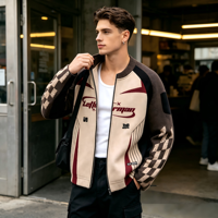Blouson en maille épaisse de haute qualité pour motard, avec logo personnalisé, fermeture éclair intégrale, style vintage de course, pour usage quotidien, décontracté ou sportif