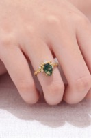 Cincin Tunangan/Pernikahan Perak Sterling 925 Grosir dengan Batu Agate Moss Potongan Pir, Lapisan Emas, Batu Permata Hijau, Perhiasan Berkualitas Tinggi untuk Wanita