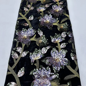 नए विशेष डिजाइन 100% पॉलिएस्टर मखमली ग्लिटर कपड़े के लिए बैंगनी फूलों के साथ मखमल अनुक्रमण कपड़े - Product Image 5
