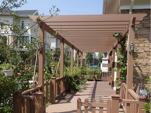 Suministro <span class=keywords><strong>de</strong></span> fábrica: Viga <span class=keywords><strong>de</strong></span> pérgola contemporánea <span class=keywords><strong>de</strong></span> WPC con acabado <span class=keywords><strong>de</strong></span> <span class=keywords><strong>madera</strong></span> y tubos <span class=keywords><strong>de</strong></span> grano <span class=keywords><strong>de</strong></span> <span class=keywords><strong>madera</strong></span> para jardín <span class=keywords><strong>exterior</strong></span> - Product Image 4