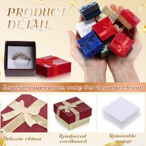 <span class=keywords><strong>Cajas</strong></span> para Anillos de 1.6 x 1.6 Pulgadas, Caja de Joyería de Cartón Duro con Lazo de Cinta, Pequeñas <span class=keywords><strong>Cajas</strong></span> de Regalo para Joyería para Pequeños Negocios (Color Vibrante) - Product Image 1