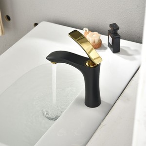 <span class=keywords><strong>Robinet</strong></span> de lavabo moderne de luxe à poignée unique en laiton noir et or avec sortie d'eau douce pour chambres et salles de bain d'hôtel - Product Image 2