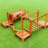 Offre Spéciale : Ensemble d'équipements de divertissement personnalisés pour aire de jeux extérieure, avec structure d'escalade en bois et poutre d'équilibre combinée