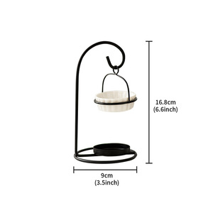 Venta al por mayor de cerámica blanca soporte de metal negro Cera colgante quemadores de fusión aromaterapia quemador de aceite esencial decoración del hogar - Product Image 4