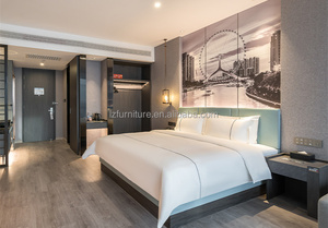 OEM Custom Economic 3 Star Hotel <b>Bed</b> Frame Set King Queen <b>Single</b> Double Melamine Wood <b>Bed</b> <b>Base</b> With Soft Headboard & Nightstands - Product Image 3