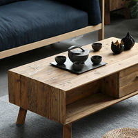 Table basse multifonctionnelle en bois rustique antique avec tiroir de rangement et étagère ouverte, meubles de salon