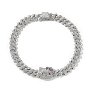 HK Süße Kubanische Kette Trendige Bestseller-Halskette Vereistes Katzen-CZ-Armband Rosa Schleife Kitty Bling Kitty Hip-Hop-Schmuck für Frauen und Männer - Product Image 3