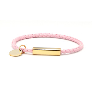Braided Leather Bracelet with Stainless Steel Tubular Clasp & <b>Engravable</b> Laser Name Disc Charm | Personalized Unisex Jewelry - Product Image 4