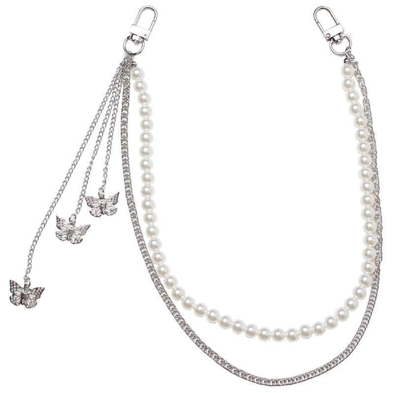 โซ่กางเกงสองชั้นประดับมุกและผีเสื้อ