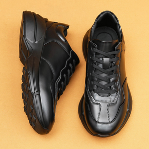 Zapatillas Casuales Ligeras de Piel Vacuna con Cordones para Hombre, Suela Gruesa - Product Image 5