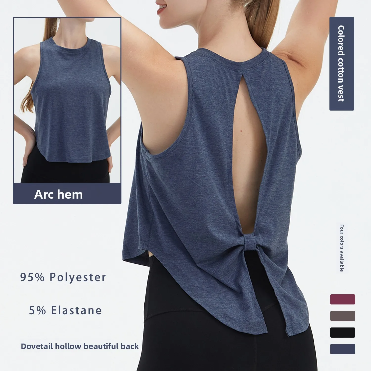 Cross-border New Womens Spandex/Polyester Breathable Tank Top Yoga Wear Hollowed-Out Peplum Sports Blouse Yoga Shirt
