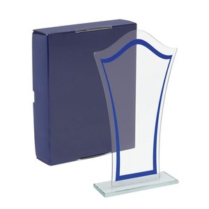 Clear Glass <b>Trophy</b> 100x40x165 Mm With Blue Border Design For Awards And Recognition - Product Image 2