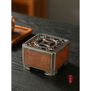 Chinese Handmade Antique Tin Rock <b>Tea</b> Warmer Square Copper Candle Heated <b>Tea</b> Brewer For <b>Tea</b> <b>Set</b> - Product Image 5