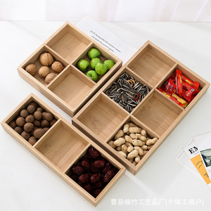 Caja de almacenamiento de madera con nueve compartimentos para servir y organizar alimentos, bandeja multifuncional de bambú con divisores. - Product Image 2