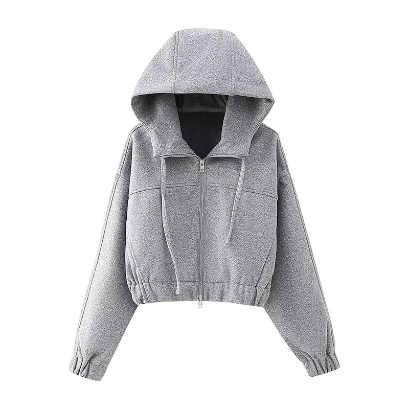 ZATRHMBM Spring and Autumn Women's 2025 New Fashion Hooded Sweatshirt Retro Zipper Long Sleeve Short Women's Tops