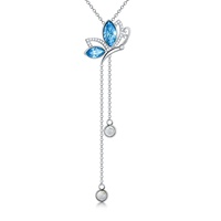 Collier de glands papillon en cristal de pierre de lune opale esthétique en argent sterling 925 plaqué rhodium