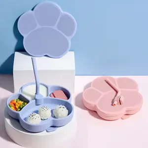 Silicone Dining Plate Suction Dishes Gift Set BPA-Free Toddler Design Cat Plate Suction Straw Baby Safe Food Plate