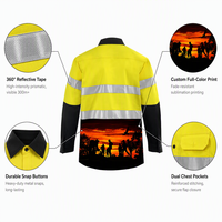Kemeja Kerja Hi Vis Custom All Over Print Lengan Panjang dengan 360 Strip Reflektif Ganda, Pakaian Kerja Keselamatan untuk Konstruksi