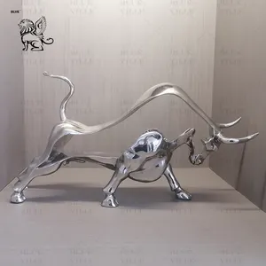 BLVE家居装饰小尺寸金属工艺动物雕像抽象华尔街不锈钢公牛雕塑