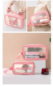 New Women Zipper Clear <b>Makeup</b> <b>Bags</b> <b>Transparent</b> Bathroom Mesh Shower Wash <b>Bag</b> Large Pink Cosmetic Toiletry Travel Storage Pouch - Product Image 3