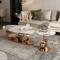 Table basse en pierre de style minimaliste italien moderne, structure en métal, forme ovale, pas d'assemblage requis, style luxe léger pour salon