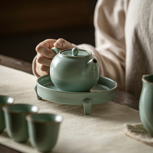 Ru Ware Ceramic Three Legged <b>Tea</b> <b>Tray</b> With Crackle Glaze For Kung Fu <b>Tea</b> Set Teapot Holder - Product Image 3