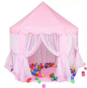 Kapalı kale oyuncak çadır kolay kurulan çadır açık altıgen ile Teepee dantel perde Playhouse çocuk oyun çadırı