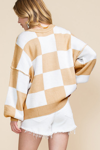 Shewin Wholesale Autumn Winter Plaid Yellow <strong>White</strong> Pullover Women Crew Neck Plaid <strong>Knitted</strong> <strong>Sweaters</strong> - Product Image 3