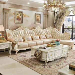 أثاث غرفة معيشة بتصميم ملوكي أوربي منحوت ، أريكة تشيسترفيلد فاخرة على طراز القصر الراقية على شكل حرف L - Product Image 3