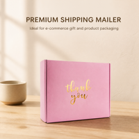 Boîte d'expédition rose avec impression dorée « Merci », boîte pliante en carton ondulé, emballage cadeau pour cosmétiques