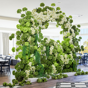 Fleurs d'allée de mariage, roses blanches et vert foncé, hydrangeas, toile de fond pour séance photo, décorations d'arche florale artificielle pour événements, fournitures de fête - Product Image 1