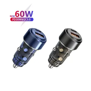 Factory Cheap 60W Car Charger PD 30W QC 3.0 Fast Charging Dual Port USB Type C Car USB Charger for iPhone 14 Pro Max Samsung
