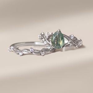 Nouvelle bague empilable tendance classique en or 18 carats plaqué or avec agate mousse pour femme - Product Image 3