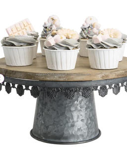 Home Decoration Cake And <b>Sweet</b> Serving Stand With Top Wooden Platter And Galvanized Base For <b>Christmas</b> Birthday Celebration - Product Image 2