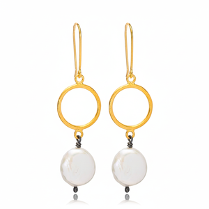 22K Gold Plated <b>Silver</b> Trendy Cultured Pearl Hollow Design Vintage Earrings Handcrafted Wholesale 925 <b>Sterling</b> <b>Silver</b> Jewelry - Product Image 2