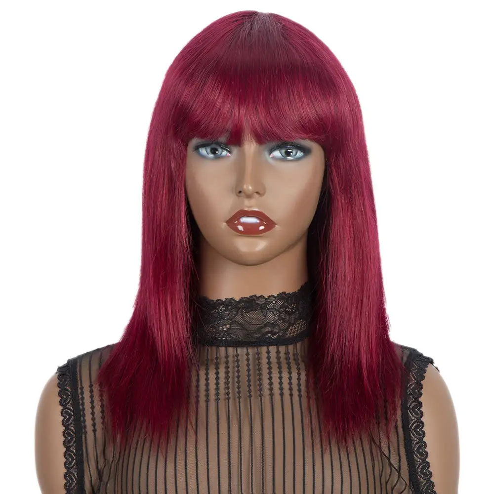 Rebecca Wholesale Short Bob Human Hair Wig Colored Brazilian Kinky Straight Bob Wig Burgundy No Lace Wigs