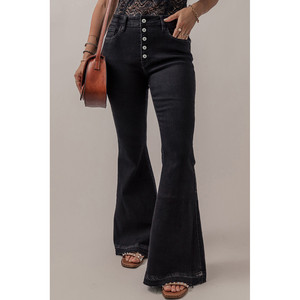 Jeans Lydia a Vita Alta con Bottoni Frontali e Gamba Svasata - Product Image 1