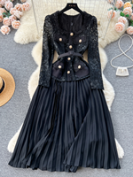 Robe maxi élégante à col carré, tunique décontractée, tissée, respirante, style empire, patchwork, dentelle, pour femmes, marque de vêtements personnalisée
