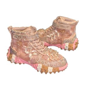 Women's Rhinestone Floral Thick Sole <b>Sneakers</b>, Casual Daily Walking <b>Shoes</b>, Bling Floral Pattern Upper for Outdoor Party Wear - Product Image 6