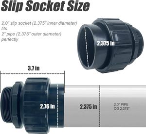 2,0 "АБС-коннектор с разъемом, соединительный переходник с гнездовой и мужской гладкой поверхностью, комплект из 2 для бассейна, спа-насос - Product Image 4