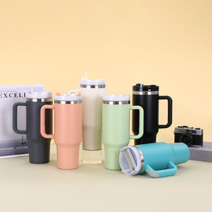 Taza de café de viaje de doble pared reutilizable de 40oz, <span class=keywords><strong>vaso</strong></span> 304 con asa, <span class=keywords><strong>vaso</strong></span> de agua aislado con tapa y pajita para coche - Product Image 5