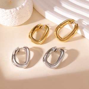 Aros de Acero Inoxidable Chapados en Oro de 18K Estilo Francés, Diseño Geométrico, Sin Níquel, para Regalo - Product Image 2
