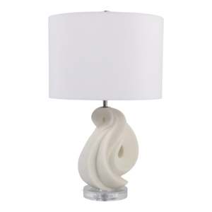 Lampada da Tavolo Scultorea Moderna con Base in Ceramica Bianca e Supporto in Acrilico Trasparente per Camera da Letto e Soggiorno - Product Image 3