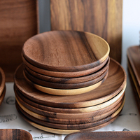 Ensembles de vaisselle incassables naturels taille personnalisée assiettes rondes en bois plat de nourriture en bois pour Restaurant