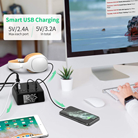 Centro de Conexión Inteligente para Hoteles: Reloj Despertador Digital con Tomas de Corriente con Protección Contra Sobretensiones, Estación de Carga Rápida con Doble USB-A y Tipo-C PD