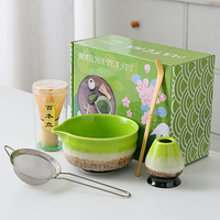 Ensemble de cérémonie du thé matcha japonais traditionnel, 5 accessoires pour le matcha, bol en céramique avec bec verseur, fouet et cuillère en bambou
