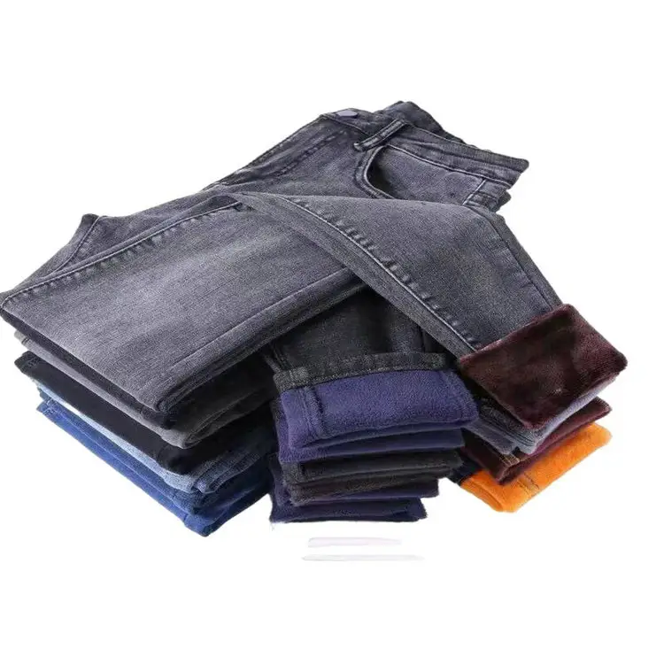 2,95 dólares modelo FYK016 tamaño S-XL nuevo estilo de invierno azul negro gris Denim lápiz damas pantalones vaqueros de las mujeres con piel en el interior