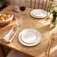 Set de table rond en PVC doré, imperméable, résistant à l'huile, résistant à la chaleur, lavable, pour dîner, mariage, banquet